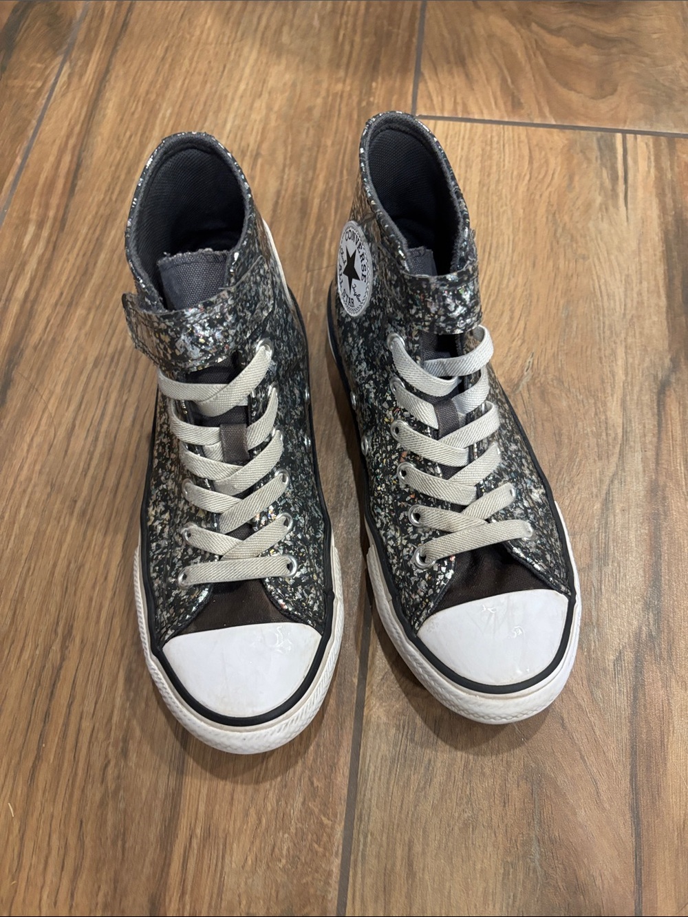Converse Kids High-Top Glitter Sneaker in Black with Multicolor Sparkle